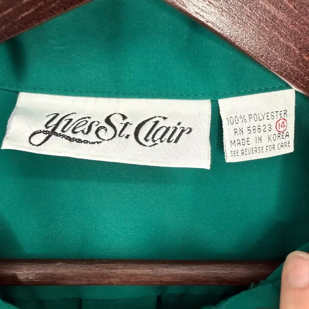 Vintage Emerald Green Blouse Size 14 80s/90s - Picture 4 of 5
